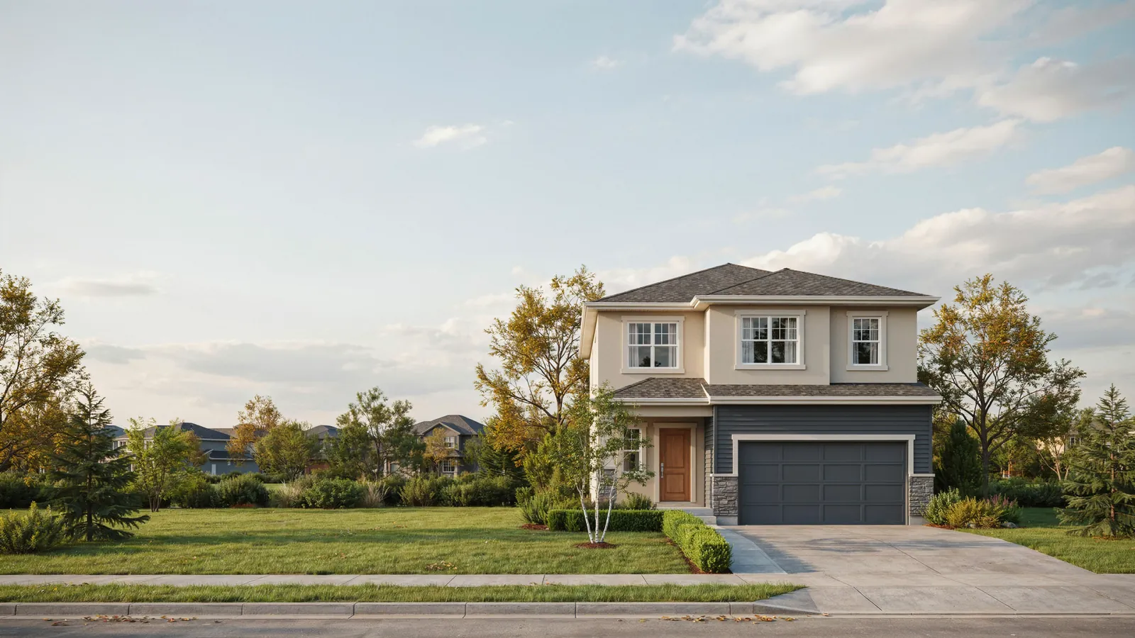 A two storey suburban house at dusk, a home whose owner is behind on mortgage payments in Lethbridge