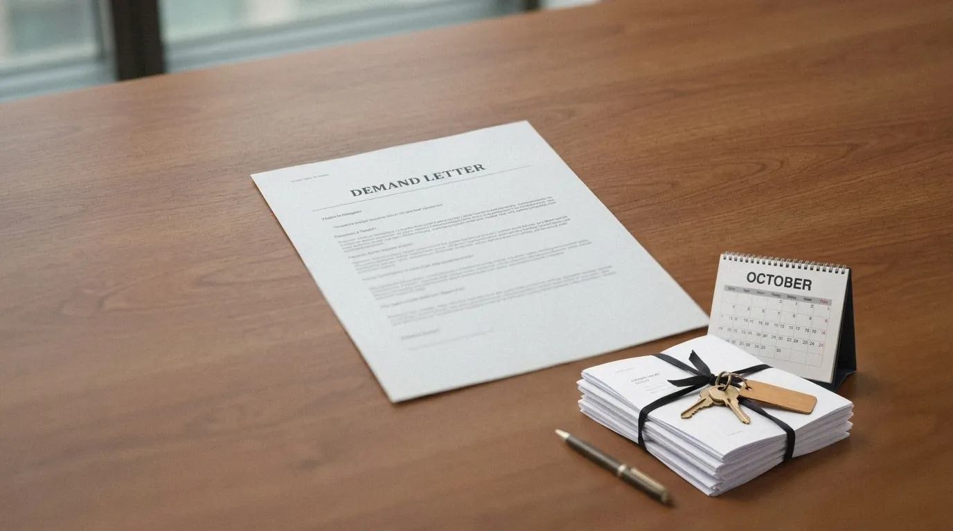 A mortgage demand letter lying on a desk, the first formal step before foreclosure in Lethbridge
