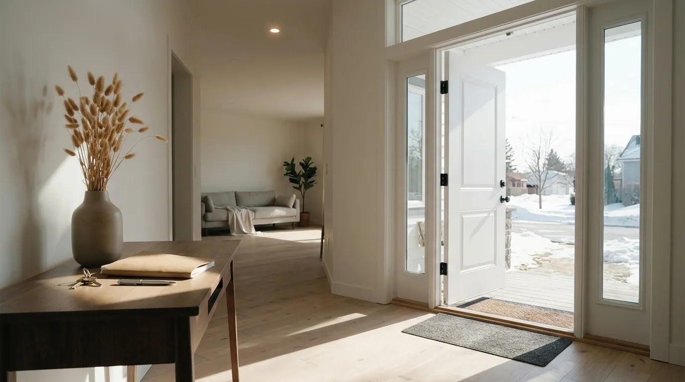 An open front door onto a bright hallway, the alternatives to foreclosure still open in Lethbridge