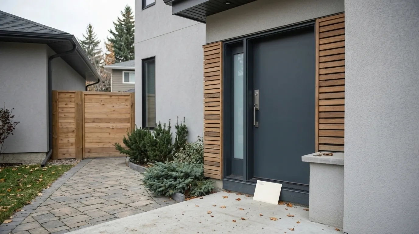 An envelope left at a front door, the way a foreclosure statement of claim is served in Lethbridge